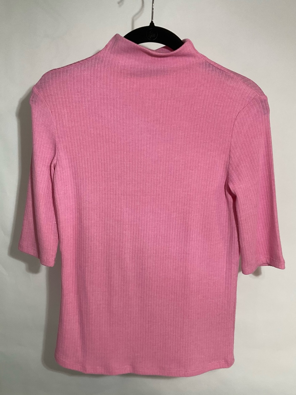 Mango Pink Ribbed Short-Sleeve Mock Neck Top
